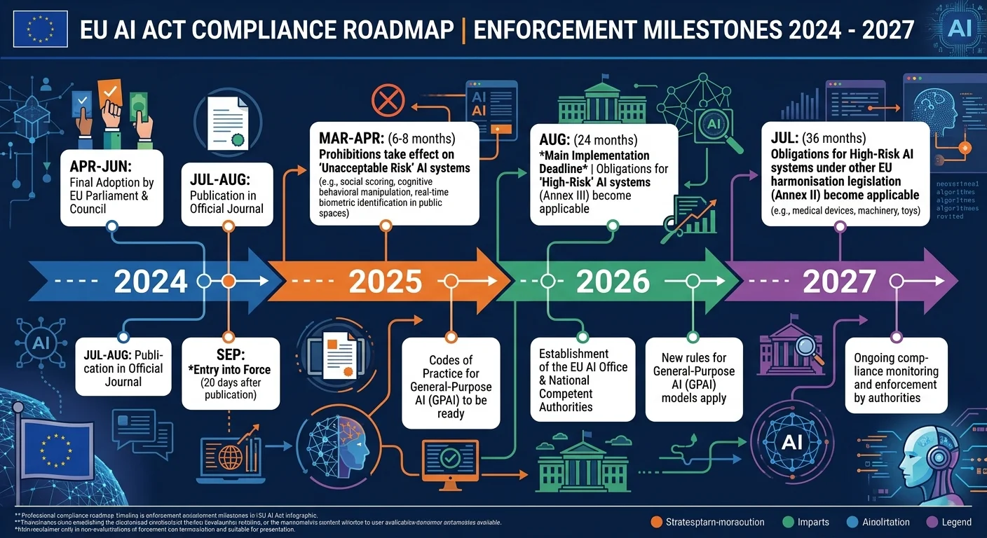 EU AI Act compliance timeline with key enforcement dates