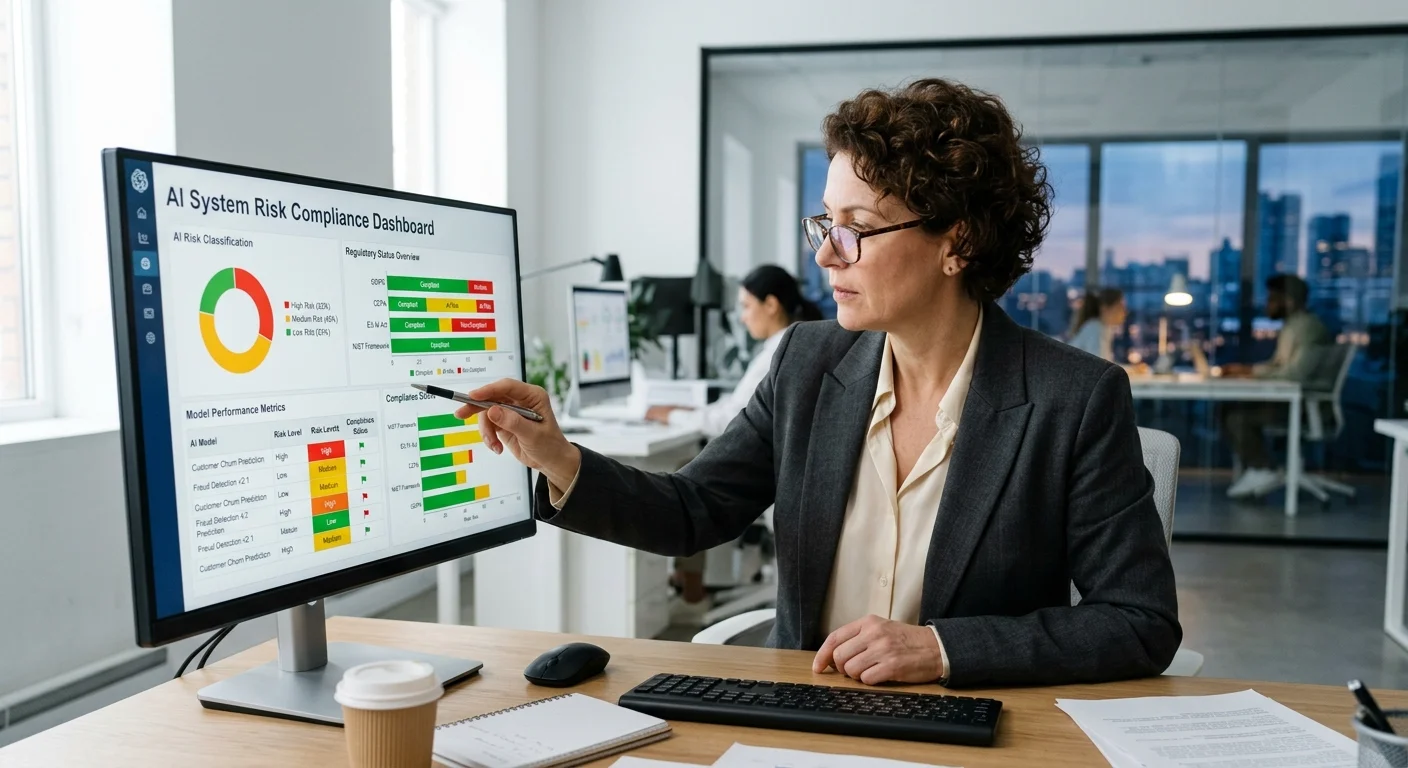 AI compliance program dashboard with risk classifications